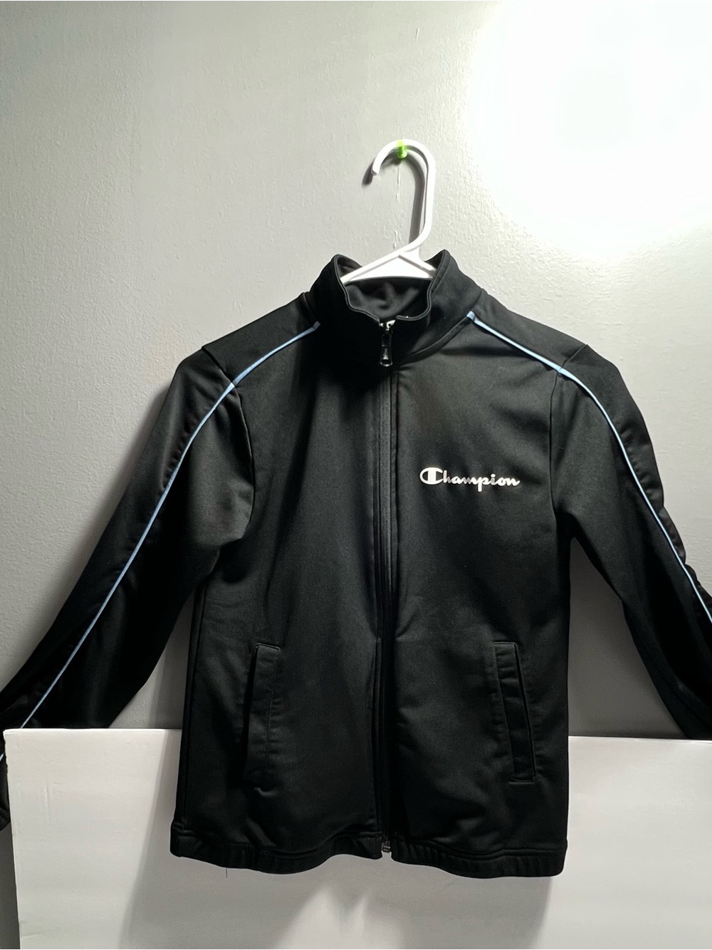 Champion Kids Black Jacket with Light Blue Piping